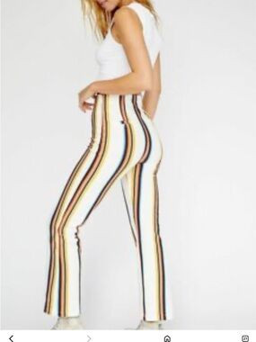 Free People Striped High-Waist Flare Pants - White Multi elastic sz 0 NWOT 70s